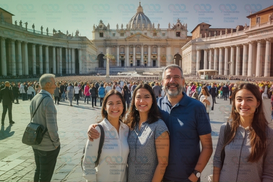 Imagen de la Plaza San Pedro, Roma, con la basílica de fondo, y muchas personas disfrutando durante el jubileo 2025